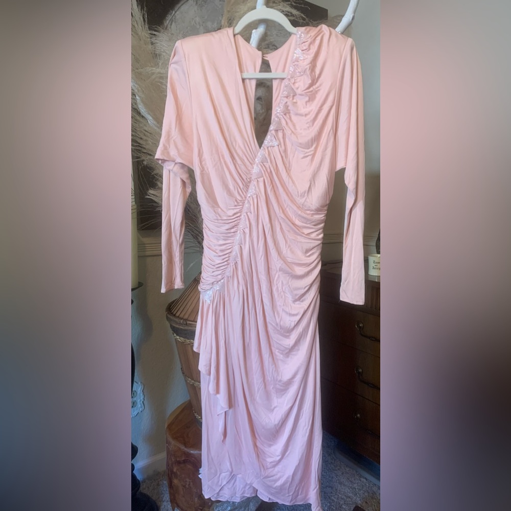 Vintage 1970 Joy Stevens Blush Ruched Dress